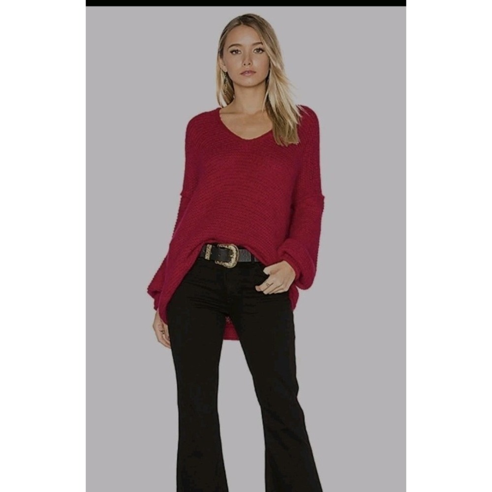 Free People XS Oversized Sweater All Mine Hot Pink Alpaca Blend‎ Slouchy Cozy